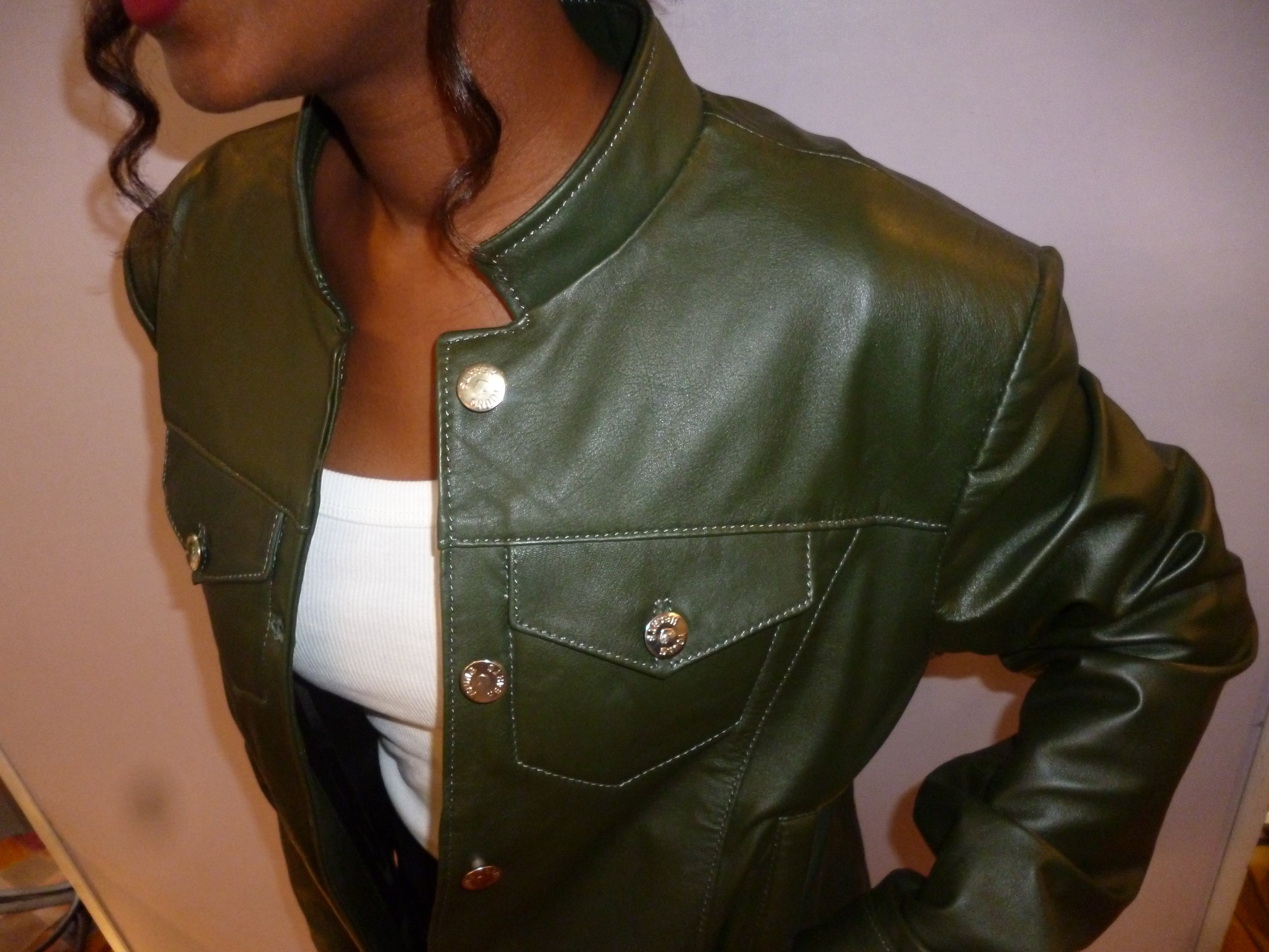 Women's Black Leather Jacket – Elegant Black Jacket with White Thread Stitching